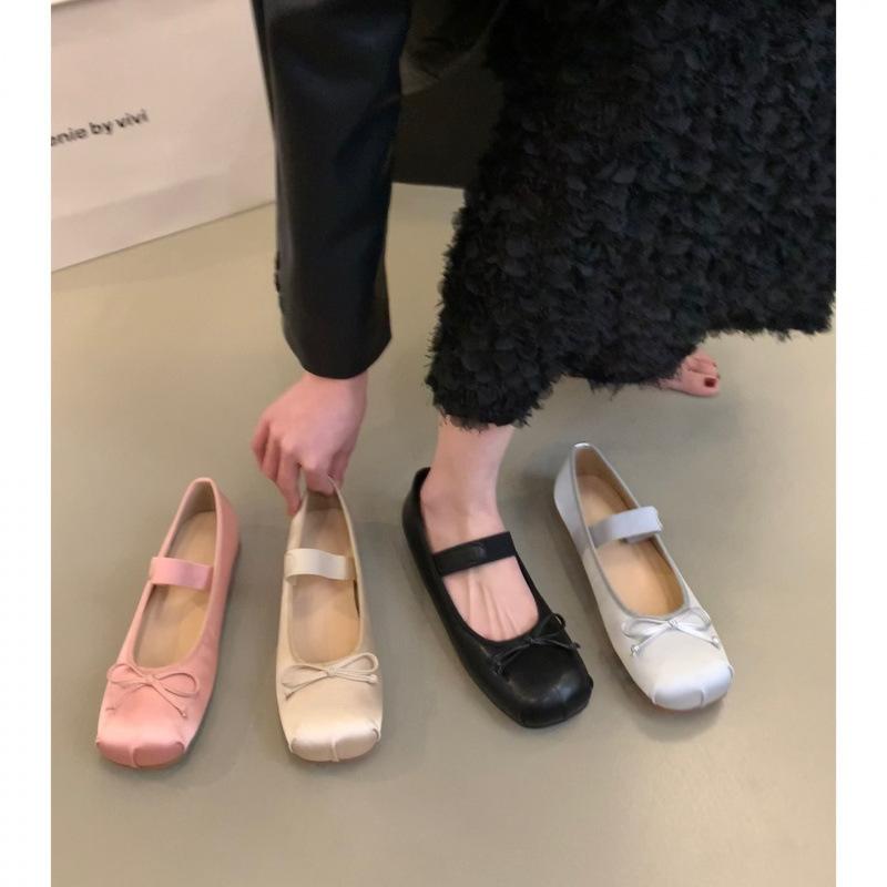 Flat pink ballet single shoes fairy shoes spring and autumn 2025 new summer satin silver Mary Jane shoes