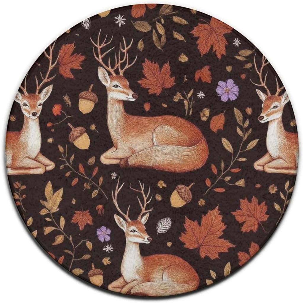 Animal Theme Round Rug Deer Shark Flamingo Print Carpet Absorbent Anti-Slip Home Decor Floormat for Living Room Bedroom Outdoor