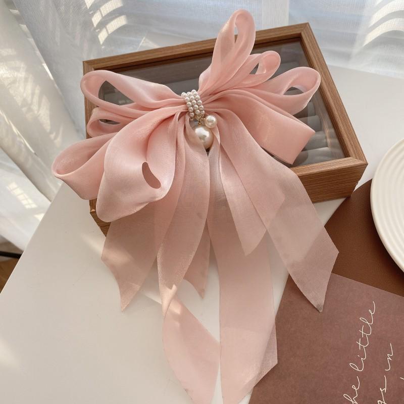 Handmade Pearl Bow Hair Clip Women Netting Accessory Korean Style Headband