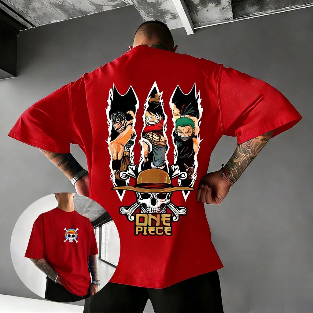 One Piece Character Luffy Zoro and Sanjis Anime Print Shortsleeved Tshirt Street Casual Cotton Top with A Y2K Style