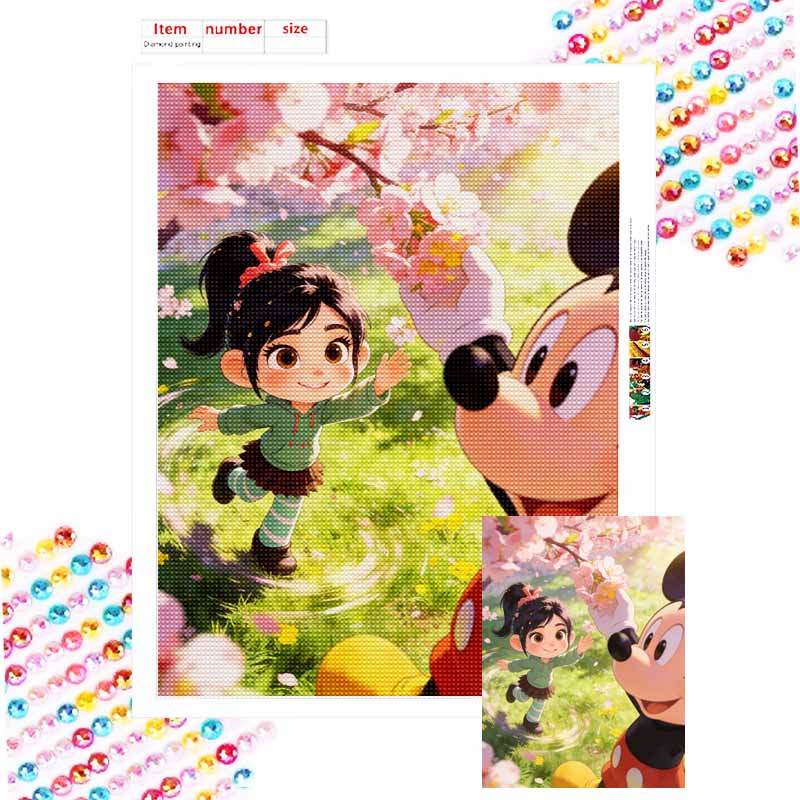 Disney Mickey Mouse Vanellope cherry blossom diamond painting mosaic diamond art painting kit handmade diy home decoration Round 20x30cm
