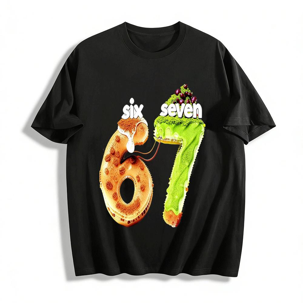 

Fun Dessert Number 6&7 Print Casual Top Pure cotton T-shirt XXS