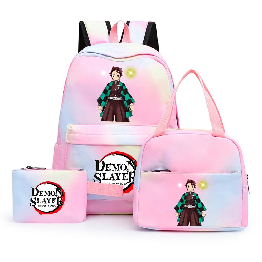 3Pcs/set Anime Demon Slayer Printed Backpack with Shoulder Bag Pengcil Case for Teenager Large Capacity Waterproof Bookbag Back To School Gift