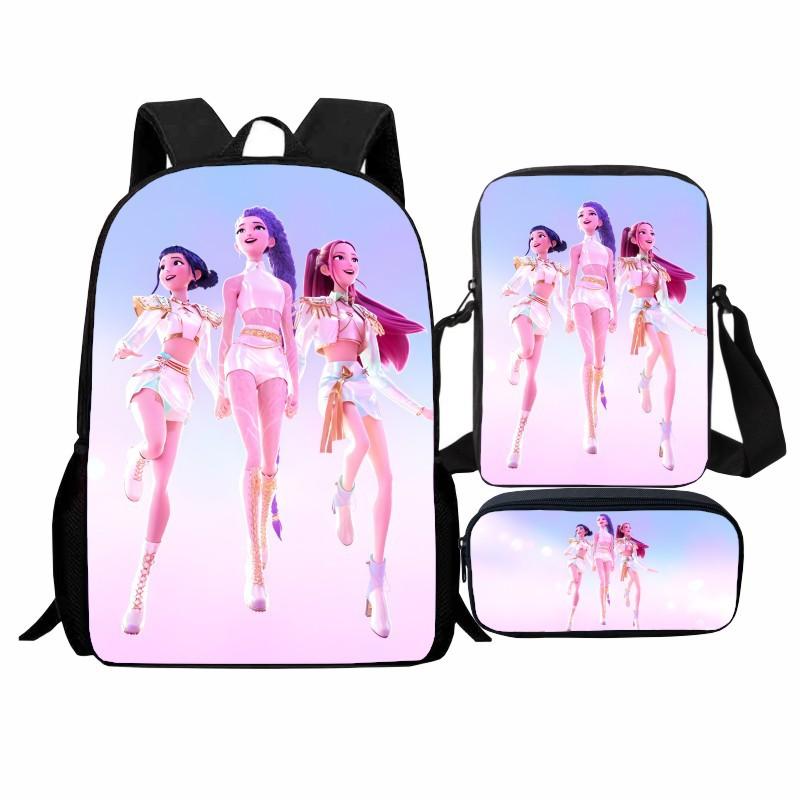 Printed Witch Hunters Student Schoolbag Three-Piece Set, Cartoon K-Pop Backpack Satchel Pencil Case Men And Women