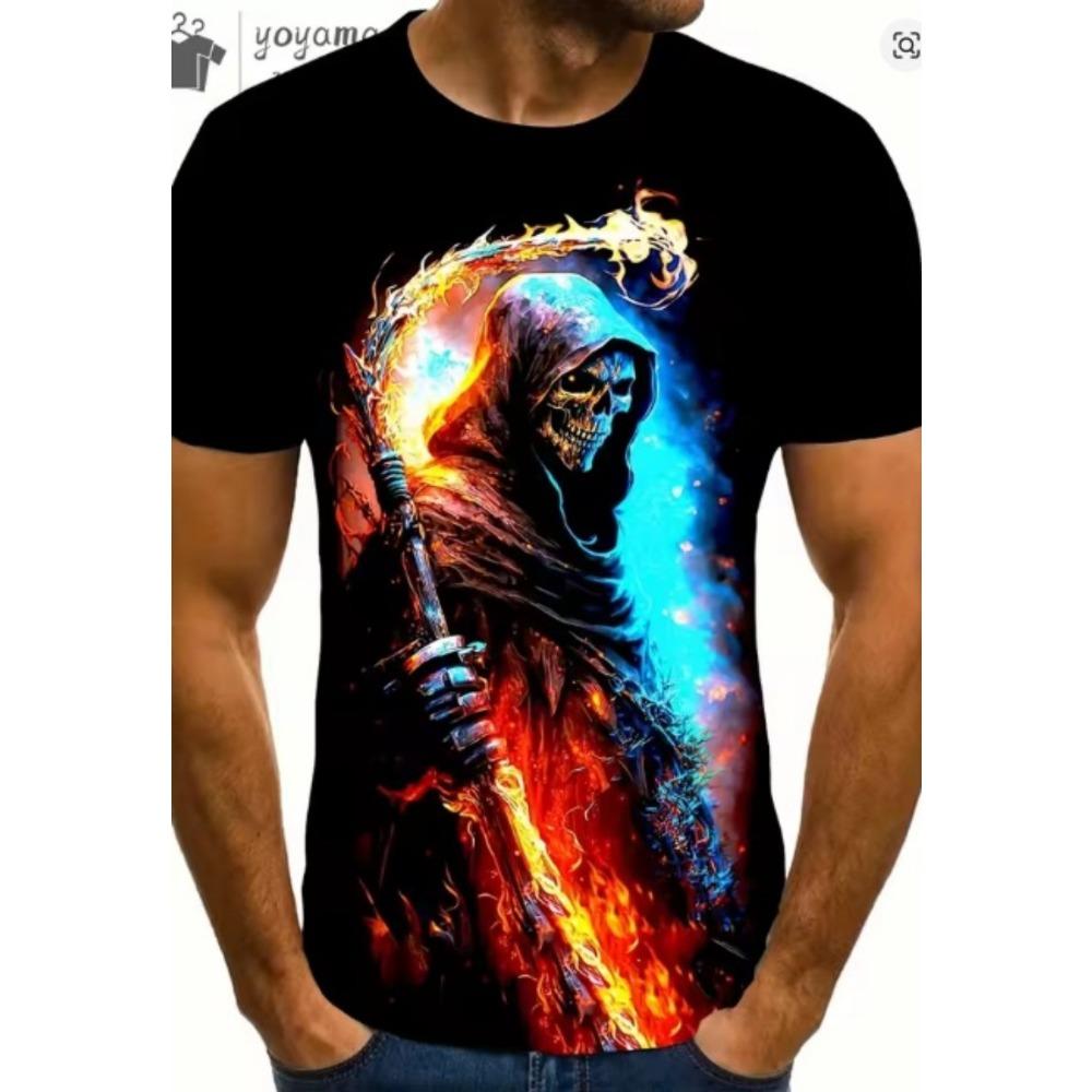 

Summer horror skeleton 3D printed men s street trendy round neck casual short sleeved T-shirt 6XL