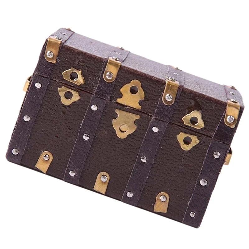 Brown Leather Wooden Box Case Vintage Case Box for 1/12 Miniature Home Decoration