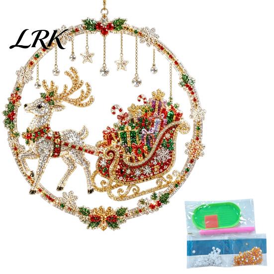 Parent Child Interactive Crafts Christmas Faux Diamond Art Ornament, DIY Santa Claus Sun Catcher Kit, Rhinestone Sets Xmas Wreath Hanging Ornament
