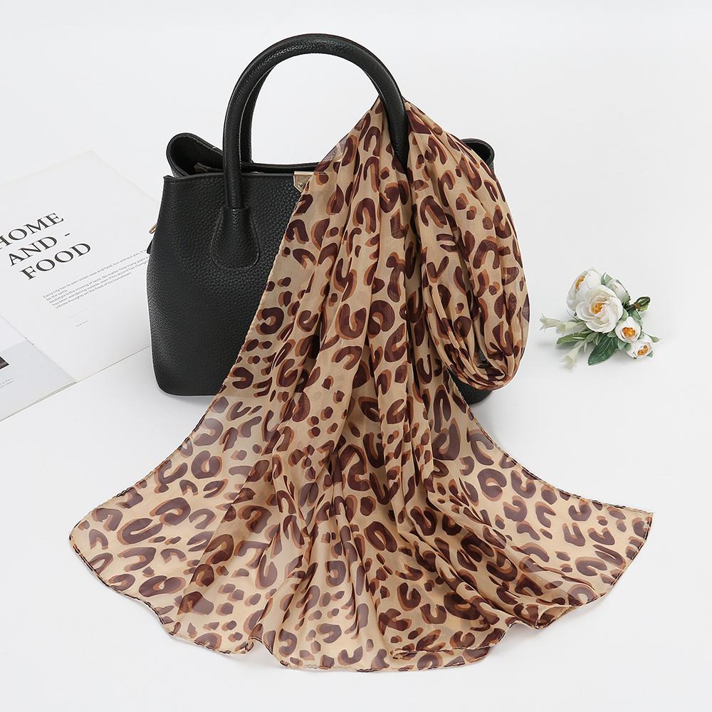 150*50cm Spring New Leopard Print Scarf Women Long Shawl Light Soft Georgette Chiffon Hijab Classic Leopard Print Beach Towel