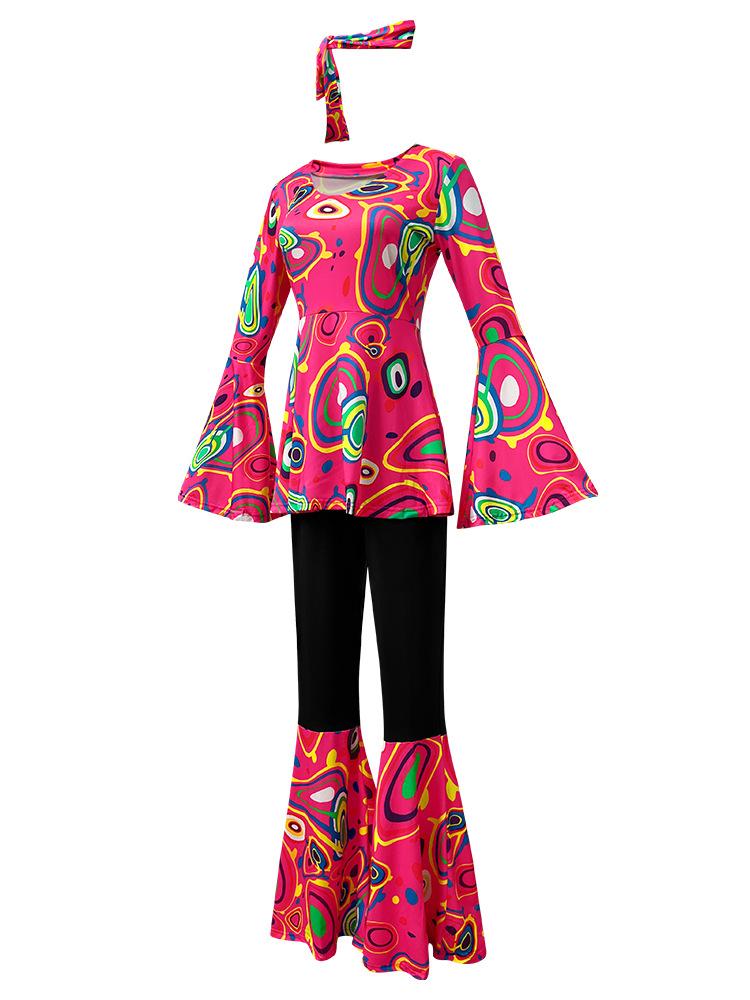 New hot-selling printed top, trousers, headscarf set, hippie ball stage performance costume