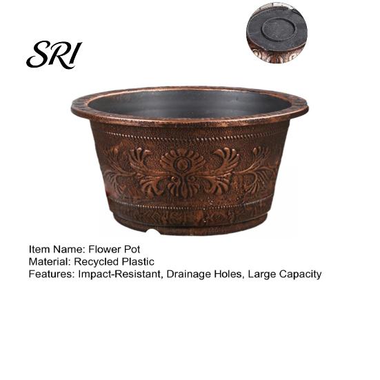 Bronze Embossed Flower Pot Thickened Resin Decorative Planter with Drainage Holes Impact Resistant Plant Large Capacity Outdoor Garden Chinese