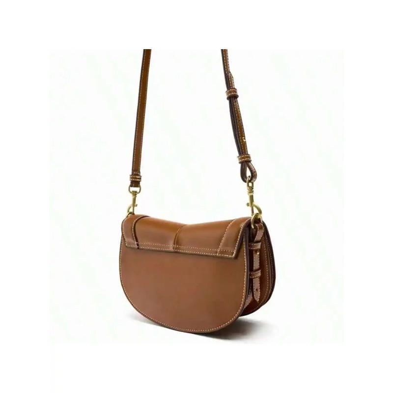 Brown Premium Wide Shoulder Strap Single Shoulder Crossbody Bag for Commuting and Leisure, Saddle Bag for Women