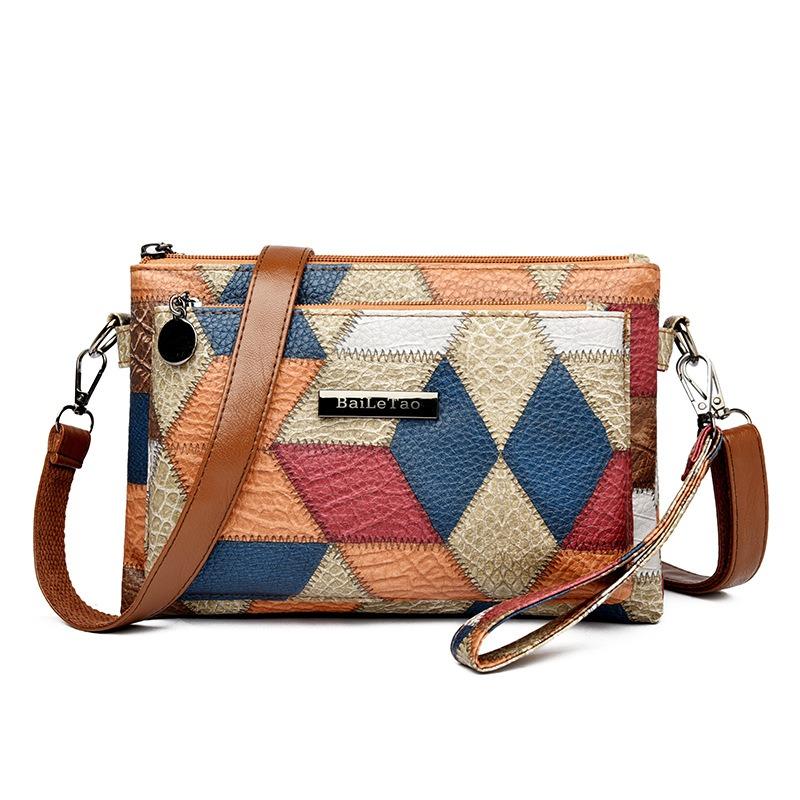 New Contrasting Color Splicing Retro Clutch Bag Women's Fashion Casual Mother Bag Going Out Shoulder Messenger Bag
