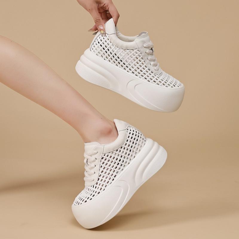 Thick-soled Hollow Fashion Casual Shoes for Women In Summer Woven Mesh White Shoes All-match Platform Shoes