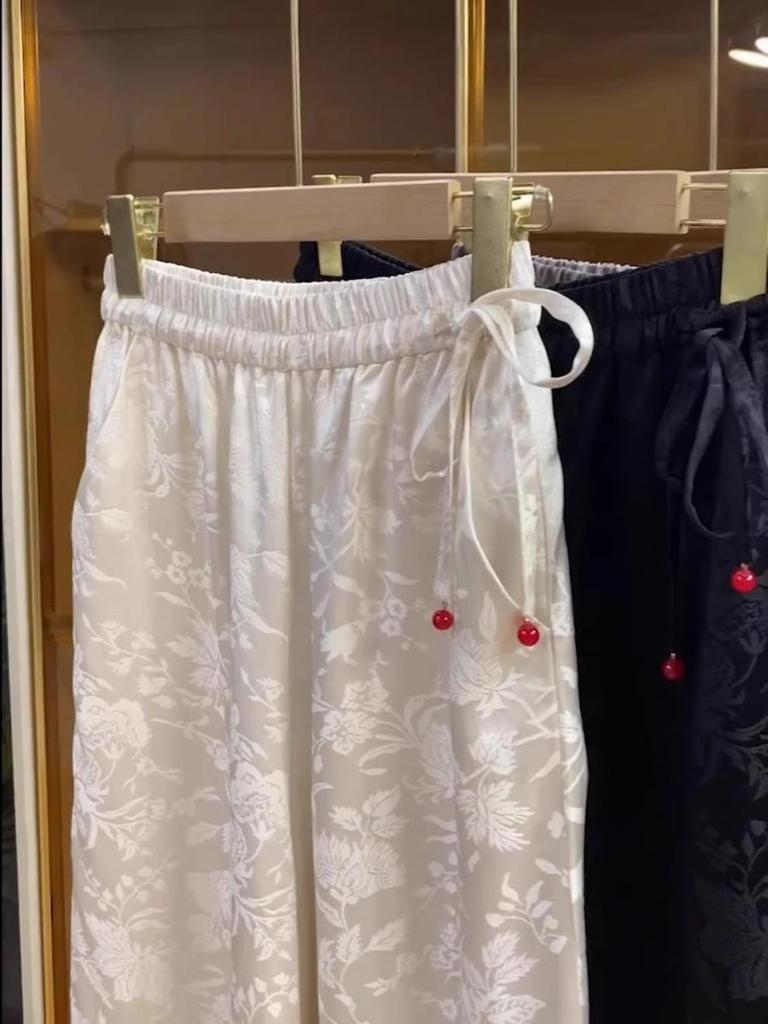 Modern Jacquard Wide-Leg Women's Summer Pants: Loose, Straight, Slimming, Drape Design