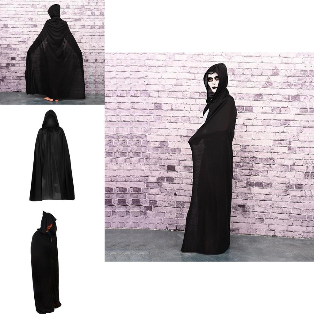 Halloween Cloak Cosplay Grim Reaper Vampire Witch Wizard Robe Party Adult Children Black Cloak Cape