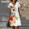 Women V-neck Short Sleeve Beach Dress 6XL Big Size Elegant Gradient Vintage Floral Casual A-Line Dress Vestidos De Mujer