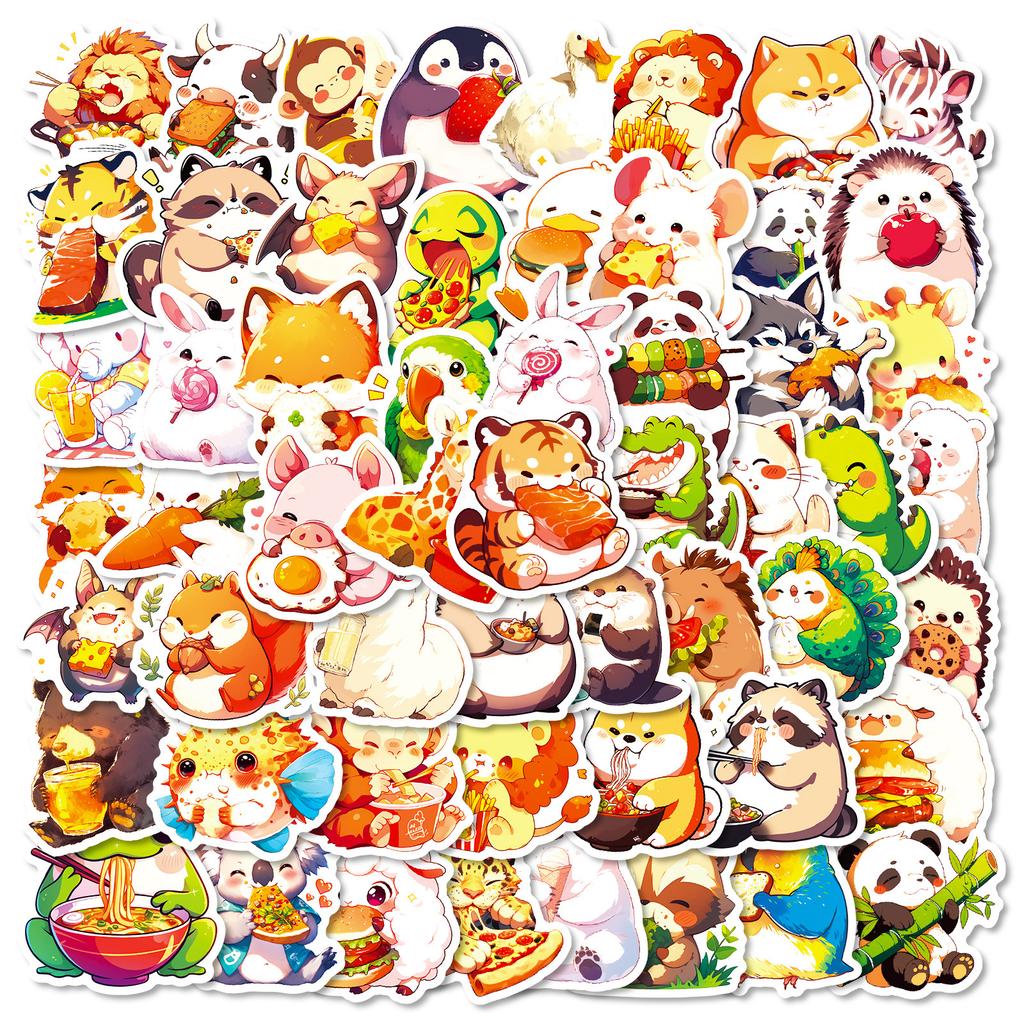 56 Gluttonous Animal Graffiti Stickers Chubby Little Animals Eat Cute Cartoon Decorative Stickers