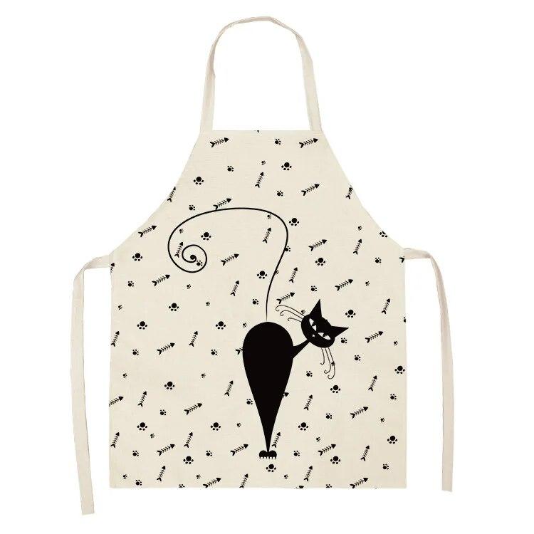 1 Adet 55x68cm Mutfak Pişirme Önlüğü Sevimli Kedi Baskılı Ev Kolsuz Pamuk Keten Önlükler Erkekler Kadınlar İçin Pişirme Aksesuarları 38x47cm