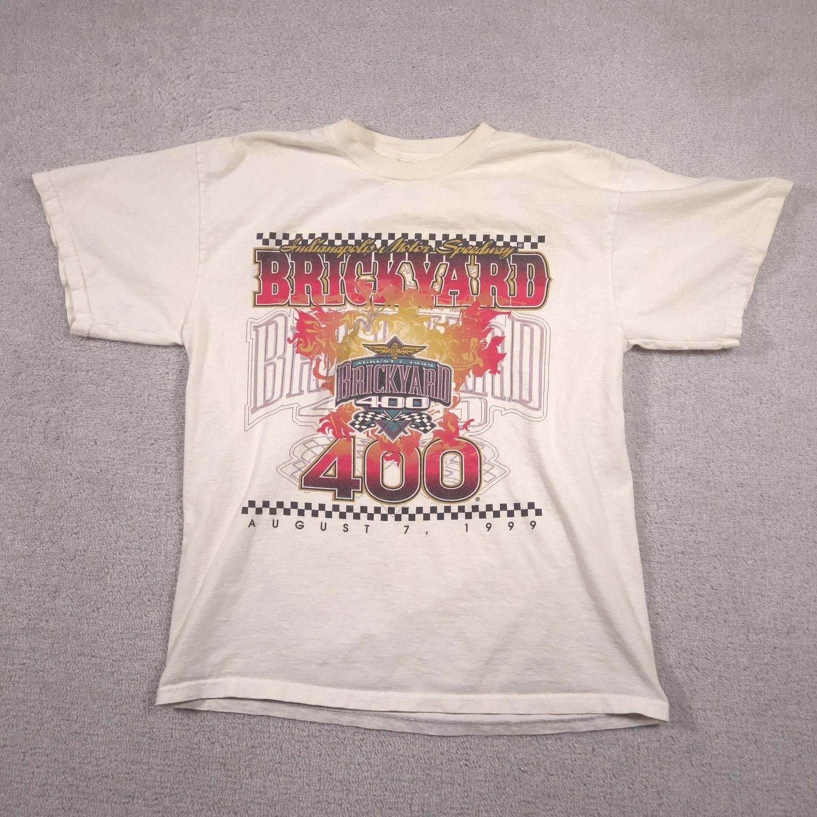 Vintage Brickyard 400 Shirt Mens Large White 1999 NASCAR Racing Graphic Tee 110