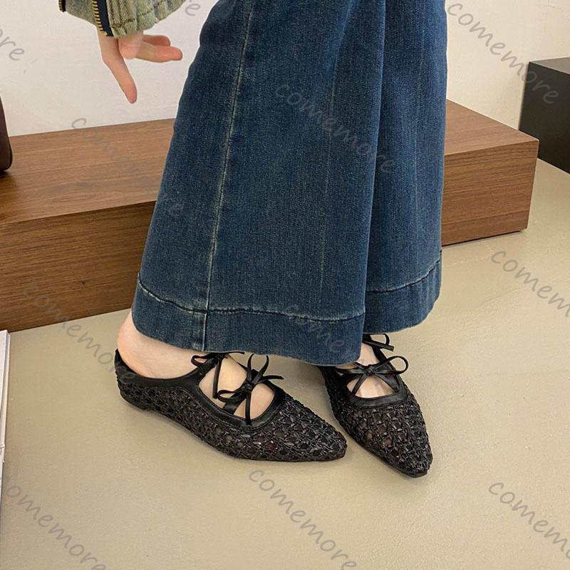 Comemore Women Weave Slippers Lace Up Middle Heel Sandals Casual Solid Woman Shoes Summer New Baotou Half Mules Shallow Slides