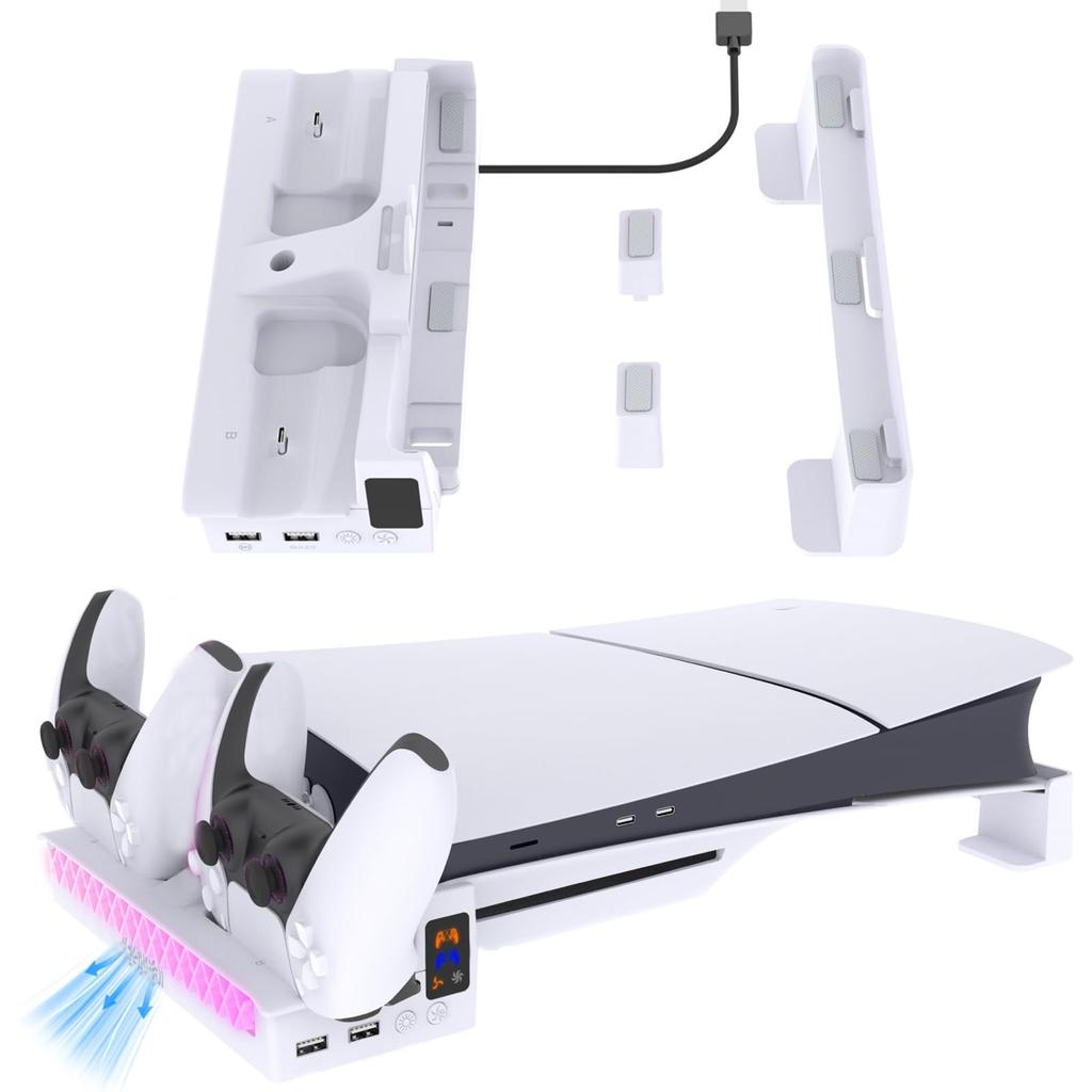 New Horizontal Stand for PS5 Pro Charging Cooling Fan PS5 Stand Improves Heat Features Adjustable Cooling RGB Earthquake Scratch PS5 Accessory with