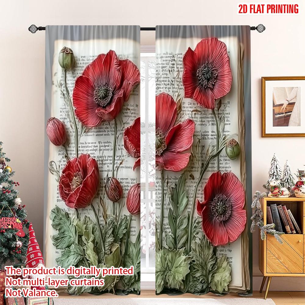 

Плоская печать С Рождеством Шторы Элементы Старой Книжной Страницы Художественный Ветер Фестиваль Цифровая Печать Полиэстер Шторы Занавеска Комплект Из 2 Штук Можно Стирать W100*H70(CM)-Rod Pocket&1PCS