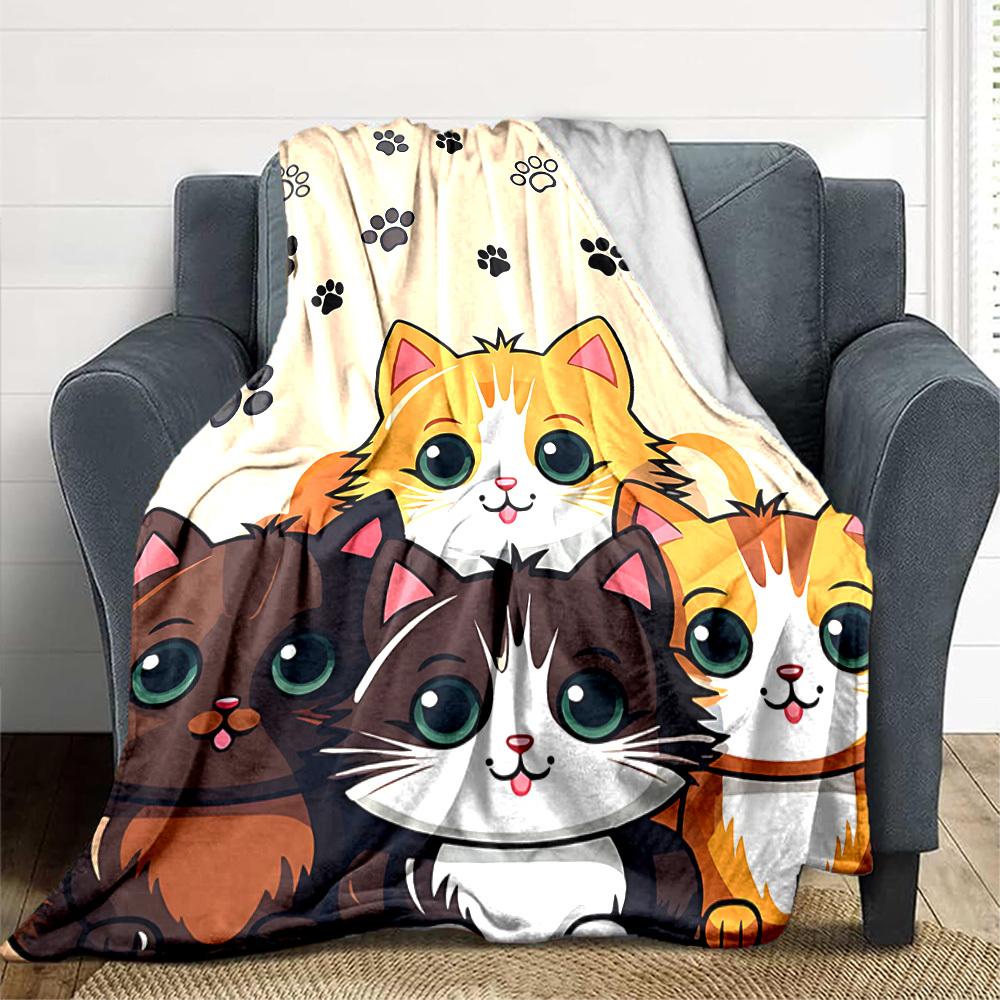 1pc PawPrints Kittens Lightweight Flannel Blanket, Comfortable and Warm Blanket, for Office and Camping Sofa Bed, Livingroom009