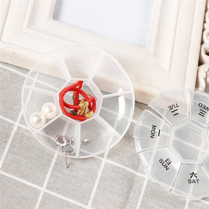1 PCS Round Portable Pill Box Medicine Planner Small Case 7-Sided Pill Reminder Round Shaped Weekly Pill Organizer