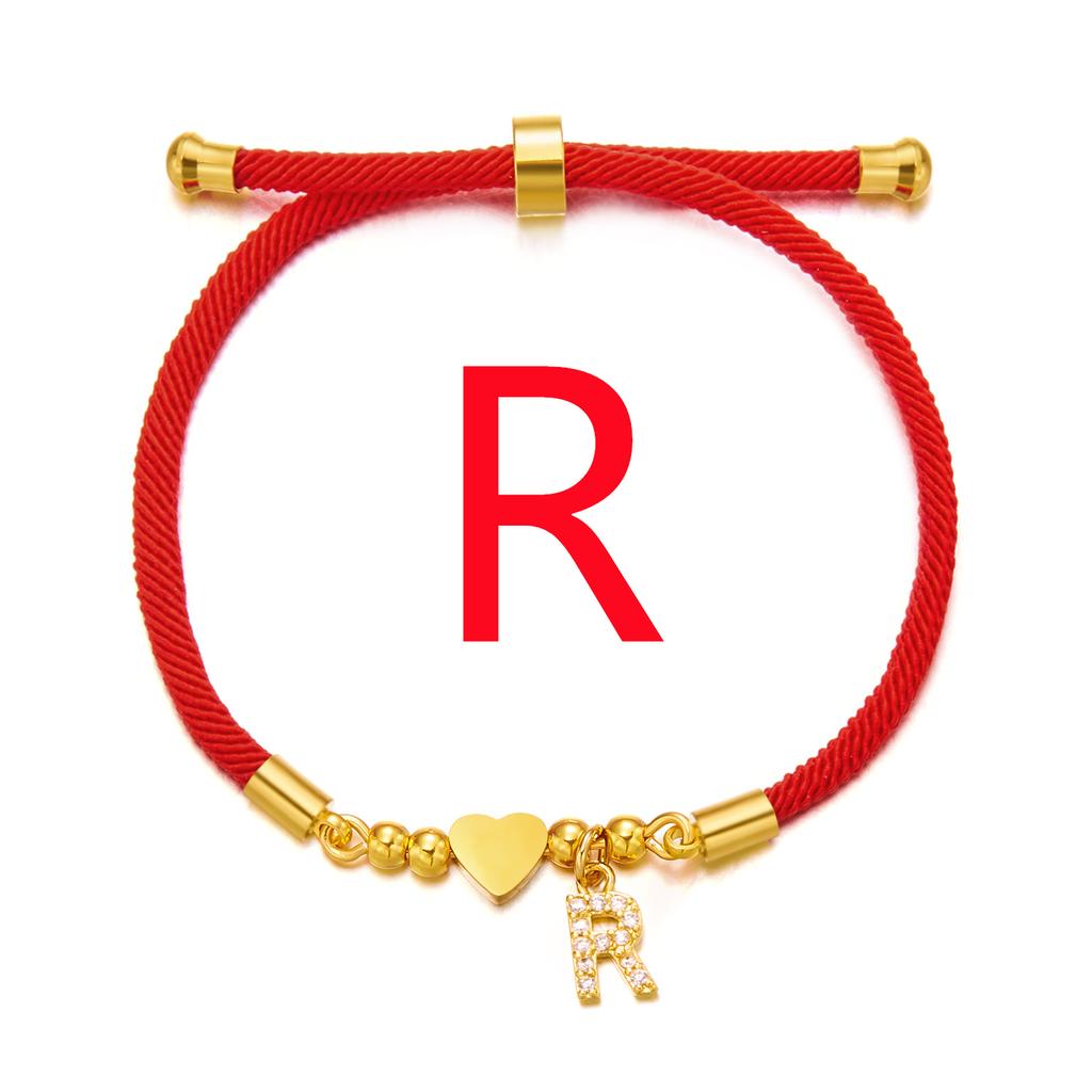 Brățară inițială din oțel inoxidabil 26 litere pentru femei alfabet AZ inimă reglabilă frânghie roșie împletită brățară bijuterii cadou