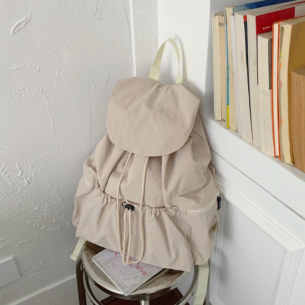 Schoolbag Minimalist Casual Wind Soft Mist Milk White Tone Folded Drawstring Schoolbag Cool Atmosphere Daily Commuter Versatile Backpack