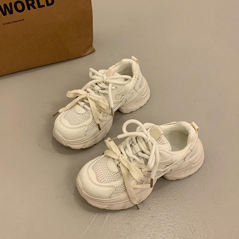 Popular versatile thick-soled dad shoes for women and small people increase in height 2025 new summer breathable mesh casual sports shoes