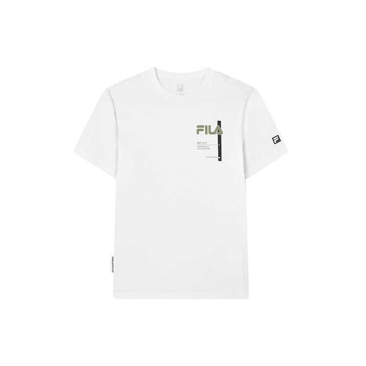 Fila Athletics Logo Print Professional Sports Fitness Crew Neck Short Sleeve T-Shirt Men Tops Jade-White A11M131115F-WT