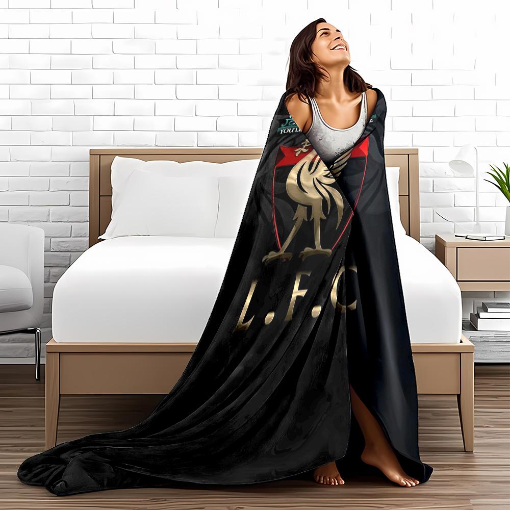 Liverpool F.C. Inspired Blanket with Crest and You'll Never Walk Alone Design Blanket, Suitable for Use In the Bedroom, Living Room, On the Sofa