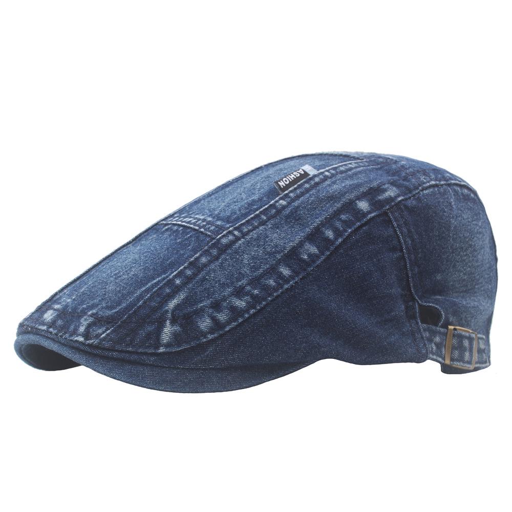 Men's Patchwork Washed Denim Beret: British-Style Casual Duckbill Newsboy Cap for Fall & Winter
