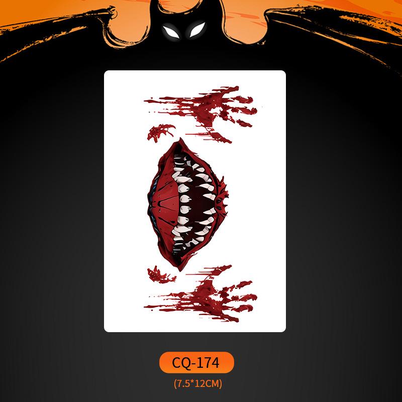 Nuevos Halloween 2024 Pegatinas de Tatuaje de Cara de Boca Grande Aterradoras - Divertido, Impermeable, Maquillaje de Fiesta Colorido