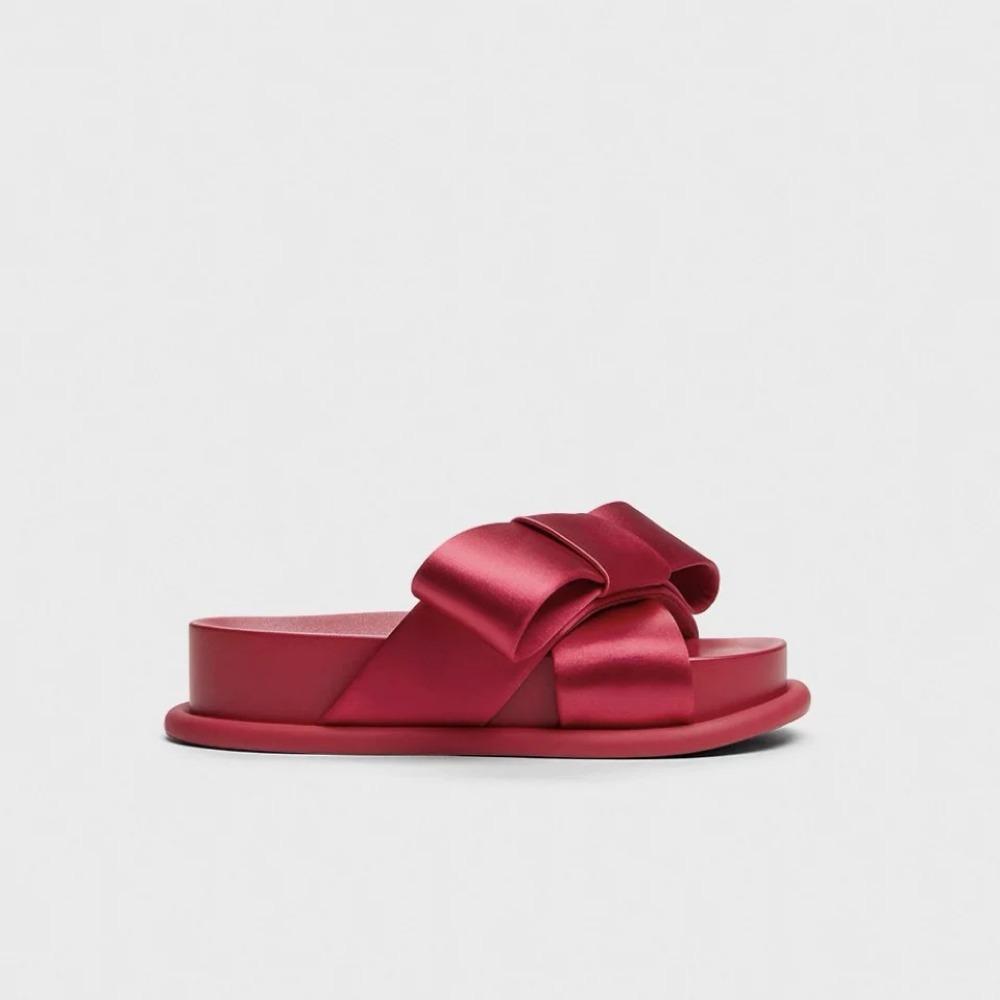 Fashion Women's Slippers 2025 Summer New Round Headed One-piece Slippers Womens Genuine Leather French Large Bow Thick Soled Women Shoes