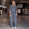 2025 Summer Fashion: European & American Loose Long-Sleeve Round Neck Solid Color Two-Piece Set