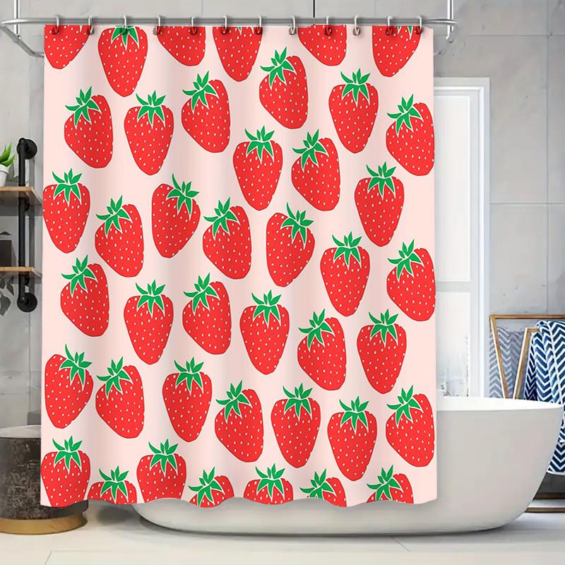 

Strawberry Shower Curtain Botanical Pattern Floral Bathroom Decor Farmhouse Rustic Home Kitchen Waterproof Fabric Backdrop W60H190(CM)-1 Pcs