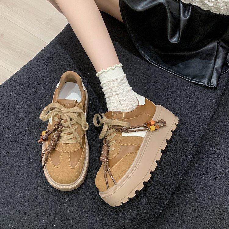 Thick-soled German training shoes for women's 2025 spring new super fire heightening versatile leather muffin Birken casual Forrest Gump shoes