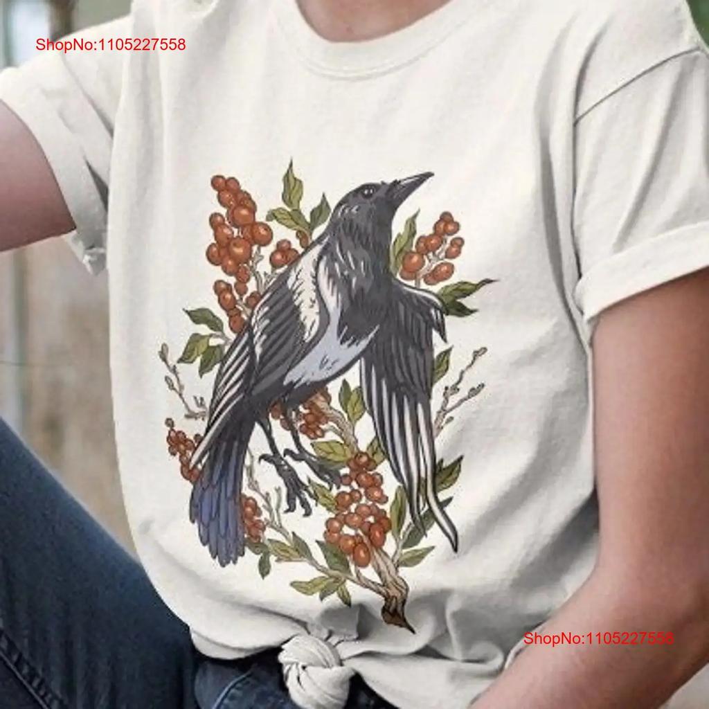 Magpie Berry T Shirt Illustration Cottagecore Bird Forestcore Nature Animals Top Witchy Botanical Vintage Graphic