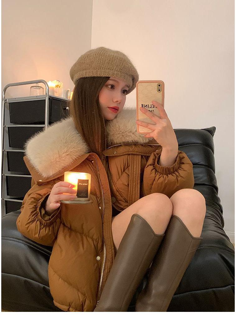 Damska Ciepła Khaki/Czarna Kurtka Bawełniana z Kołnierzem ze Sztucznego Futra - Zimowy Płaszcz Petite