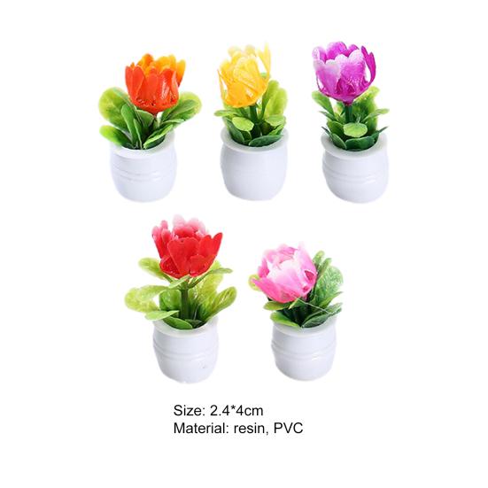 1 Set Mini Potted Plant Statue Eye-catching DIY Resin Micro Landscape Mini Flower