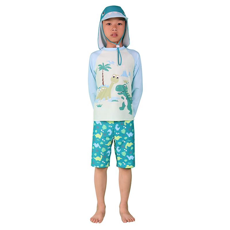Boys' 3-Piece Cartoon Dinosaur Swimsuit Set with Hat