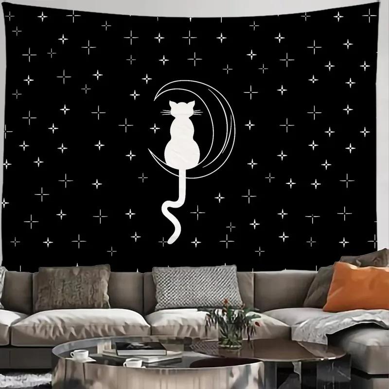 Cartoon Black and White Cat Hanging Cloth Office Living Room Tapestry Home Wall Decoration Tapestry