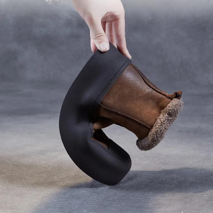 Johnature Retro Plush Warm Women's Boots Genuine Leather Thick Soled Casual Versatile Short Boots