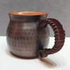 Vintage Pure Copper Coffee Cup,Handcrafted Thickened Engraving Hammer Texture Woven Handle 300 ml Beer Mug,Tea Cup Tableware