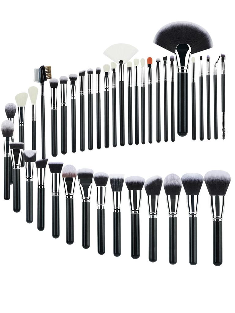 40-Piece Black Makeup Brush Set: Complete Beauty Tool Kit with Brush Bag