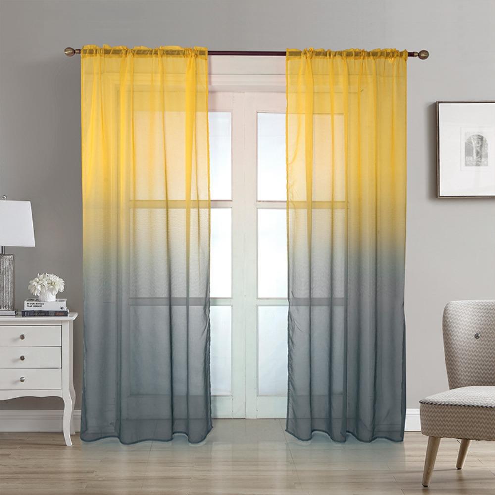 1Pair Pole Piercing Rainbow Gradient Curtain Polyester Bedroom Curtain Bedroom