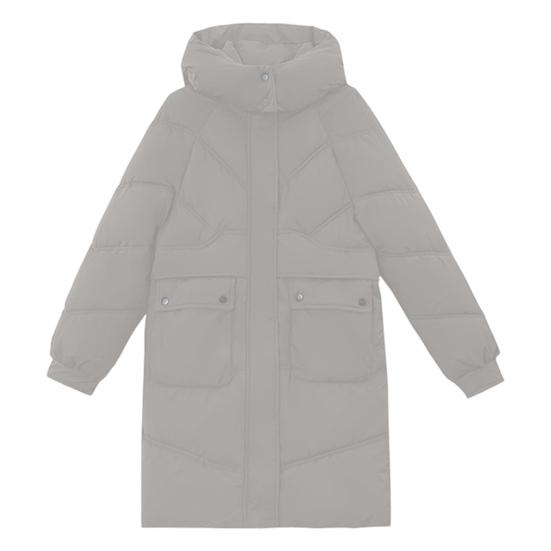 Winter Down Coat Neck Protection Stand Collar Padded Hooded with Pockets Zip-up Parka Windproof Heat Retention Daily Cold Weather Outwear Cotton