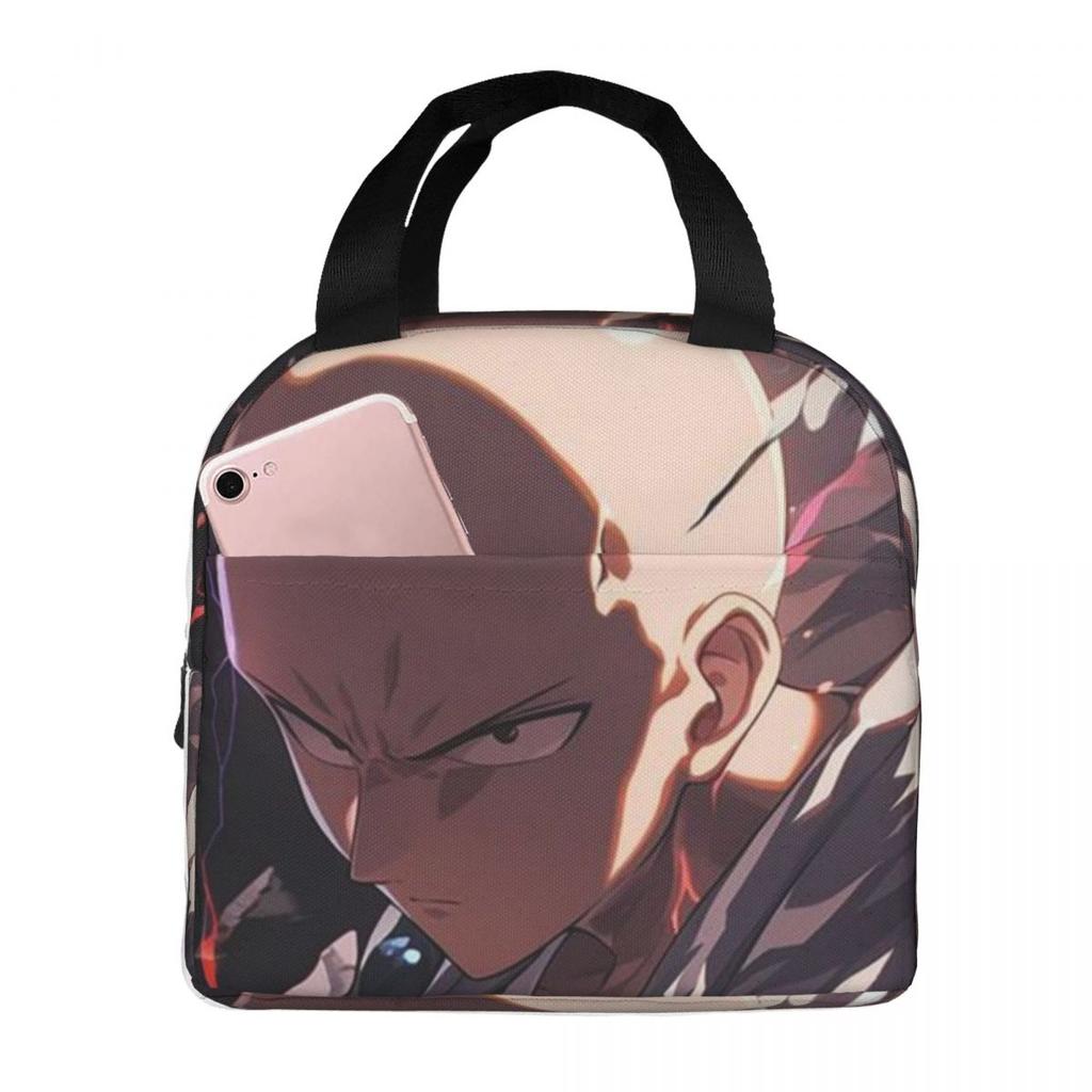 Japanese Saitama Anime Manga Insulated Lunch Bag for Women Office Cooler Thermal Food Box Tote Portable Lunch Boxes Container